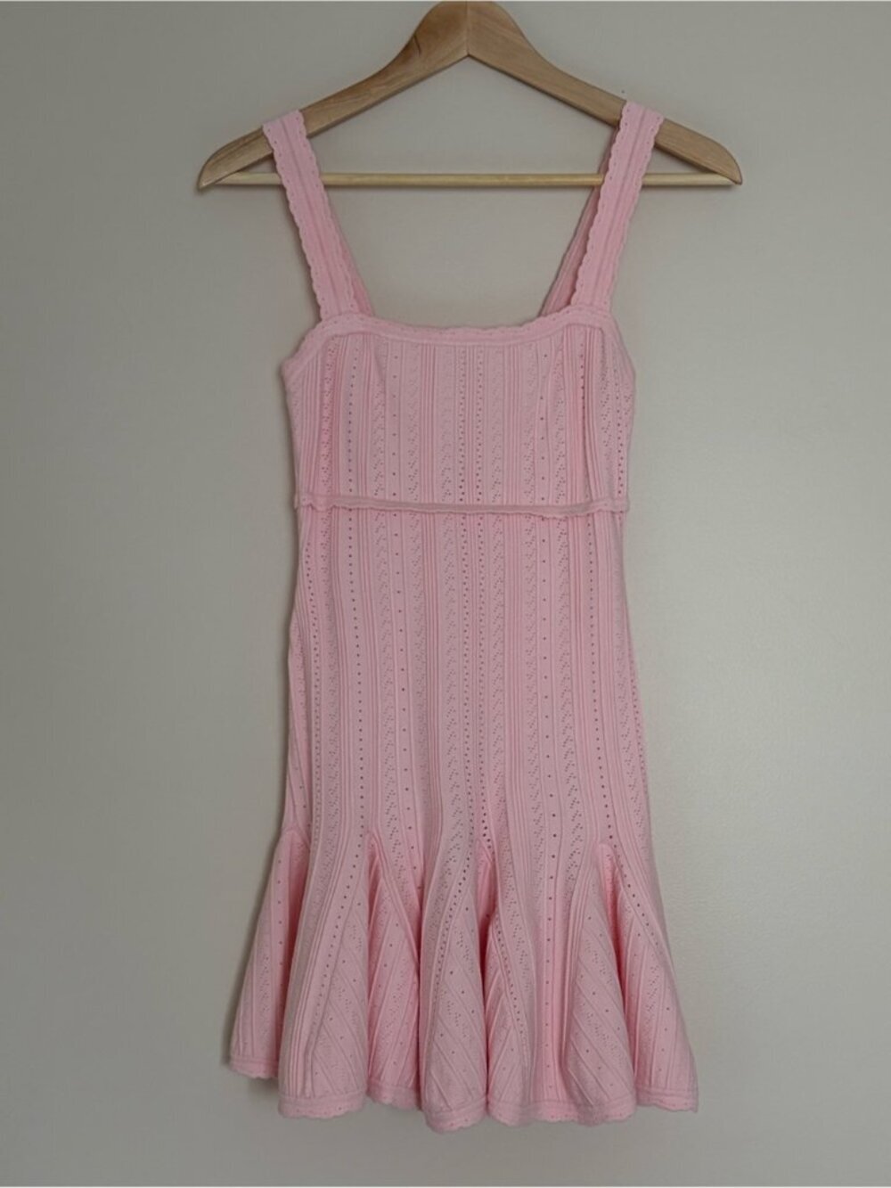 NWT Loveshackfancy Tabatha Stretch Pointelle Mini Dress Peach Sorbet Pink | XS - Picture 8 of 16